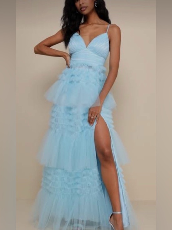 Lulus Dresses & Skirts - LULU’S Elegant Light Blue Tiered Tulle Evening Dress NWT